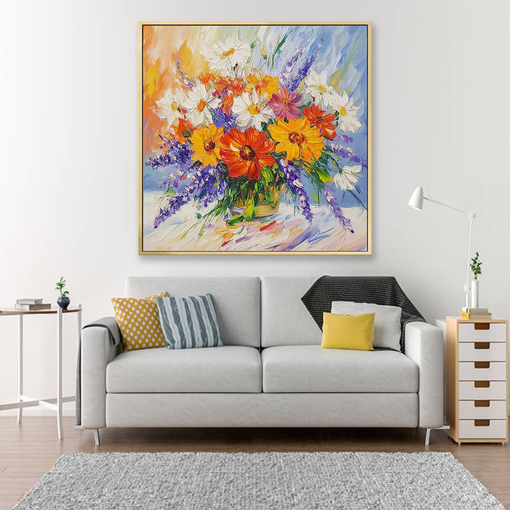 Hand Painted Textured Flower Vase Canvas #YX223