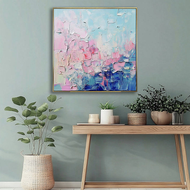 Modern Impasto Canvas Art - Soft Pink & Blue Tones #YX32