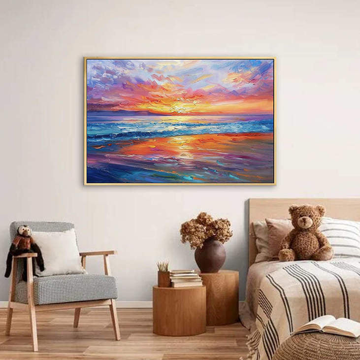 Impressionist Sunset Sea Canvas Painting #VA311