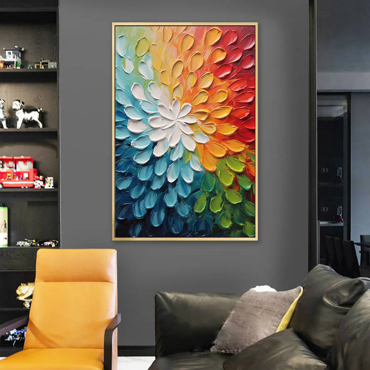 Hand Painted Impasto Rainbow Bloom #VA119