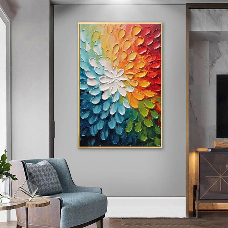 Hand Painted Impasto Rainbow Bloom #VA119