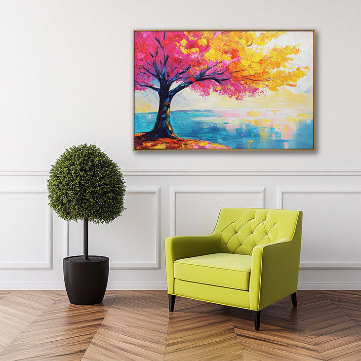 Hand Painted Pink and Yellow Tree Art #YX112