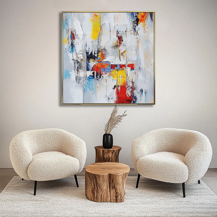 Hand Painted Abstract Canvas: Colorful Textured Art #YX26