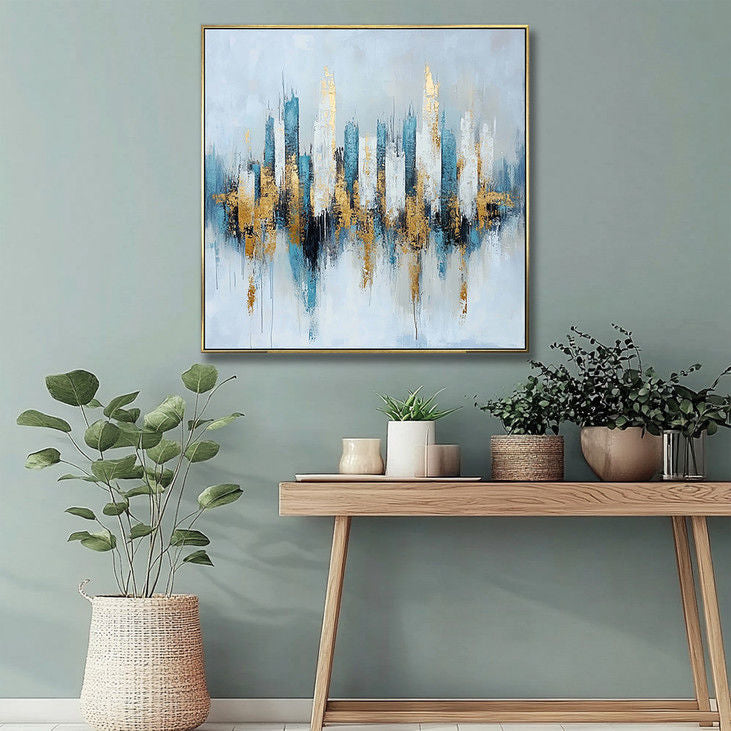 Abstract Gold Skyline Handmade Canvas Painting #YX15