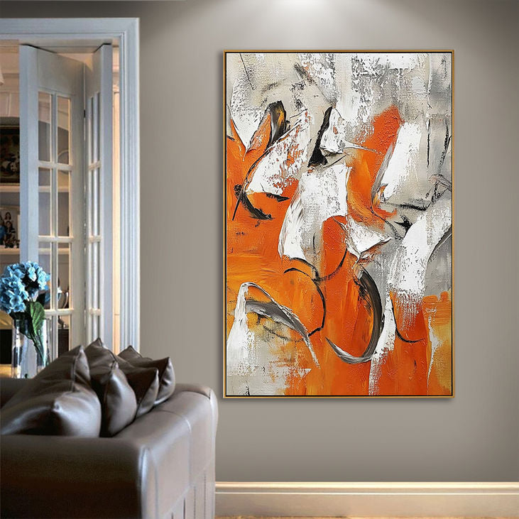 Hand Crafted Orange Gray Abstract Canvas #YX171