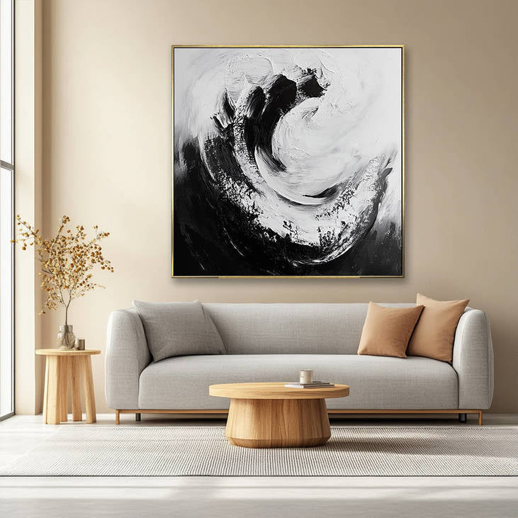 Black White Swirl Textured Painting #YX334