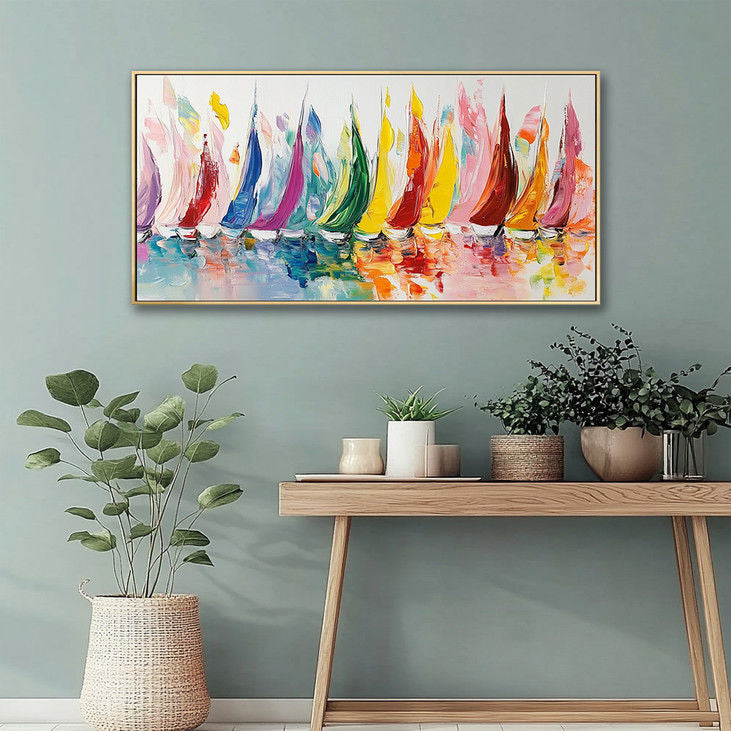 Colorful Sailboat Fleet Canvas Art #YX98
