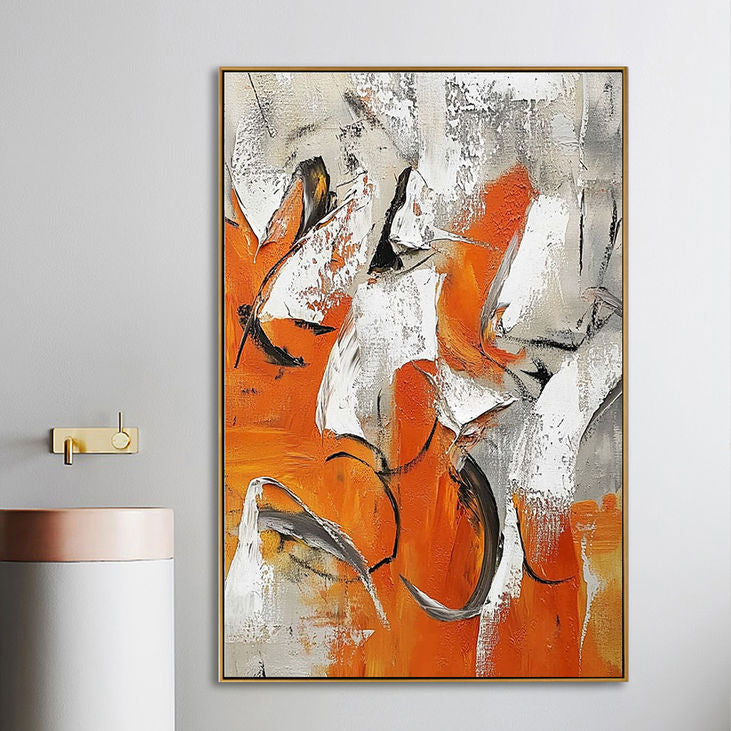 Hand Crafted Orange Gray Abstract Canvas #YX171