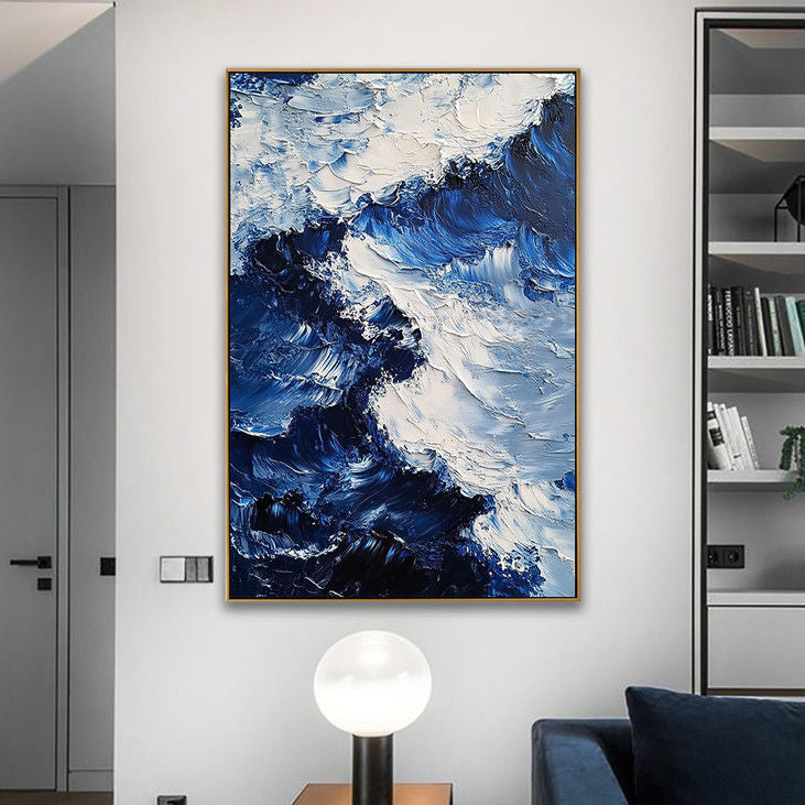 Textured Blue Ocean Wave Canvas Art #YX90