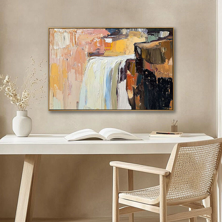 Abstract Nature Art: Waterfall Impasto for Office Spaces #YX123