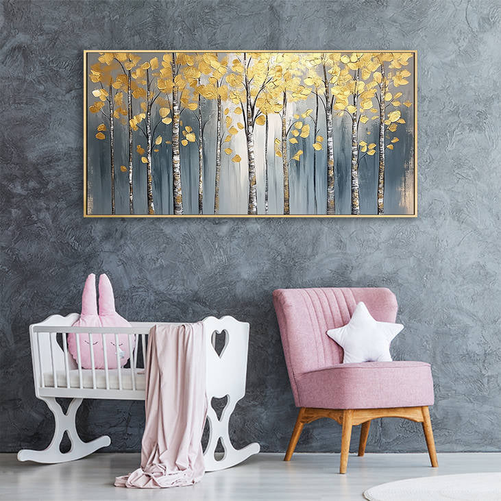 Golden Birch Forest Canvas Art #YX212