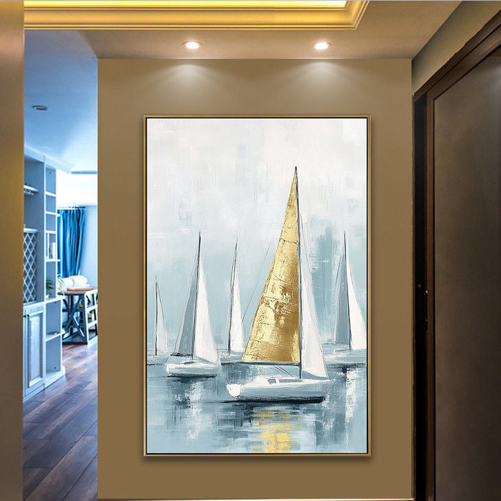 Gold Sailboat Canvas Wall Art #YX87