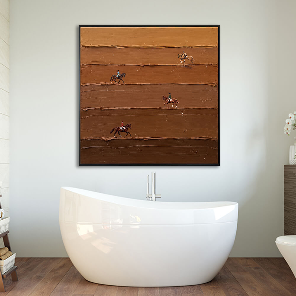 Interior styling view of Countryside Cadence hanging in a luxurious modern bathroom above a white freestanding bathtub.
