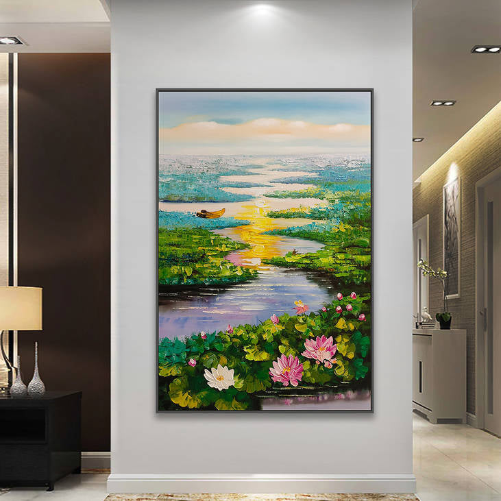 Impasto Water Lily Landscape Painting #YX216