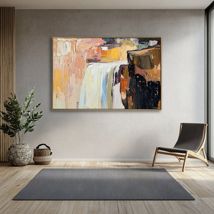 Abstract Nature Art: Waterfall Impasto for Office Spaces #YX123