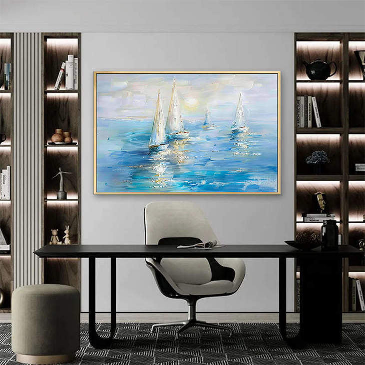 Hand Painted Sailboat Ocean Canvas Art #VA313