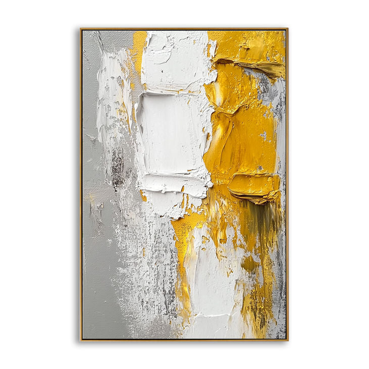 Abstract Canvas Art: Modern Yellow and White #YX193