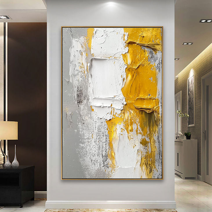 Abstract Canvas Art: Modern Yellow and White #YX193