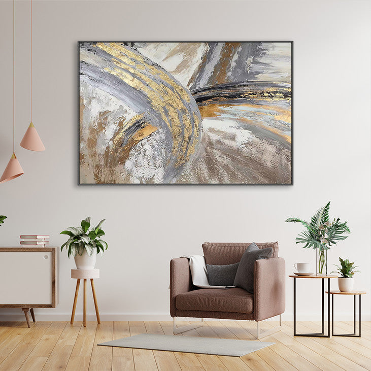 Elegant Gray & Gold Abstract Painting #VA363