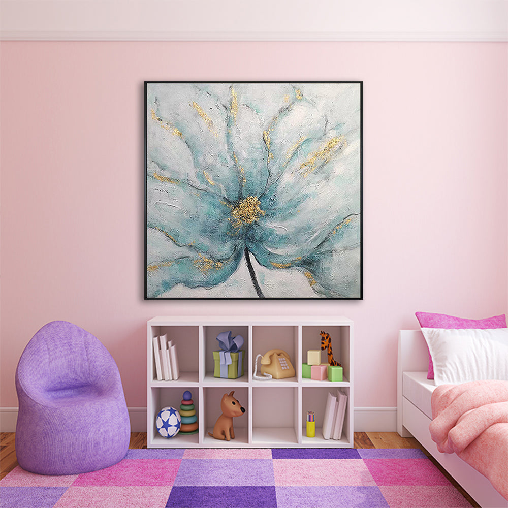 Teal and Gold Abstract Flower Canvas Art #YX325