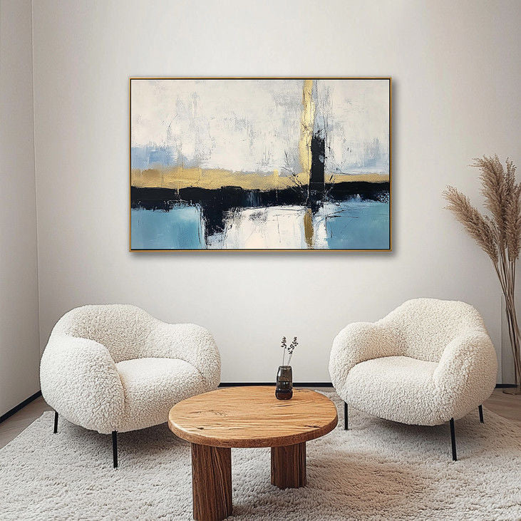 Calming Blue & Gold Abstract Art #YX119