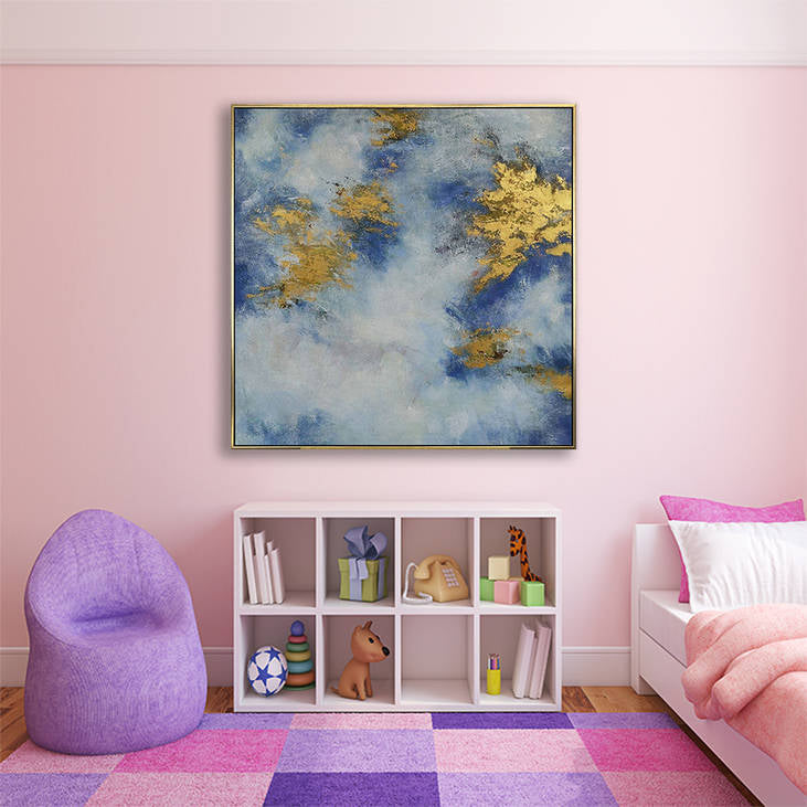 Hand Painted Abstract Blue & Gold Foil Canvas Art #YX308