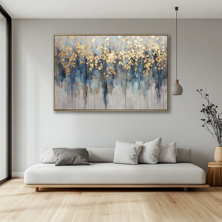Blue & Gold Abstract Forest Art #YX111