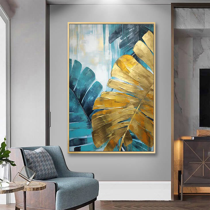 Gold & Teal Modern Wall Art for Living Room #YX500