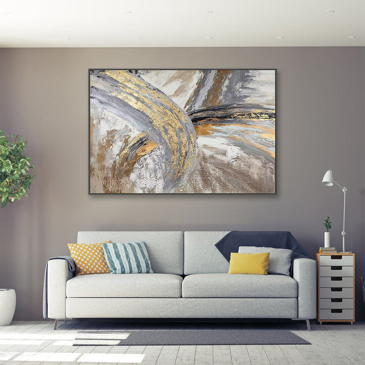 Elegant Gray & Gold Abstract Painting #VA363