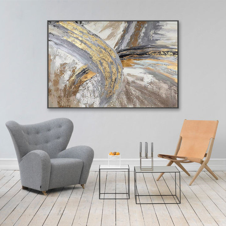 Elegant Gray & Gold Abstract Painting #VA363
