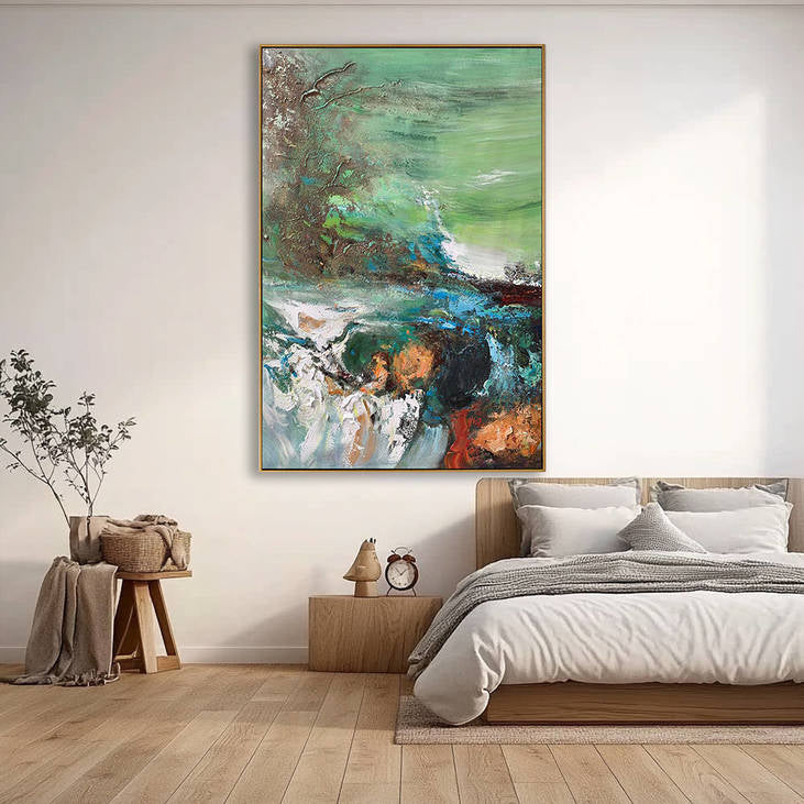 Abstract Green Hand Painted Canvas Art #YX330