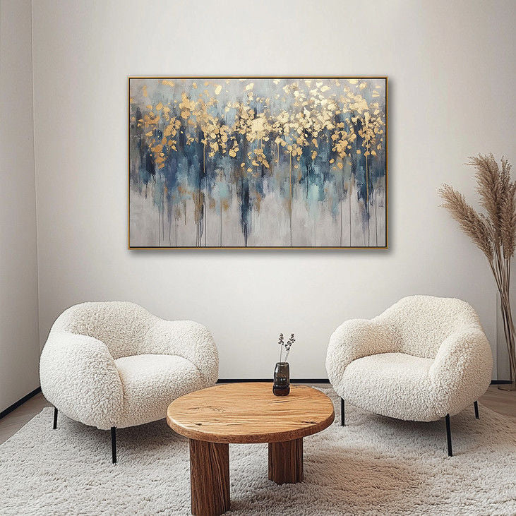 Blue & Gold Abstract Forest Art #YX111