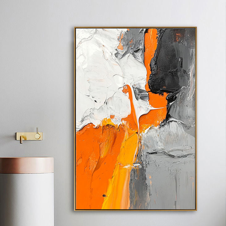 Abstract Orange Gray Textured Oil Painting #YX192