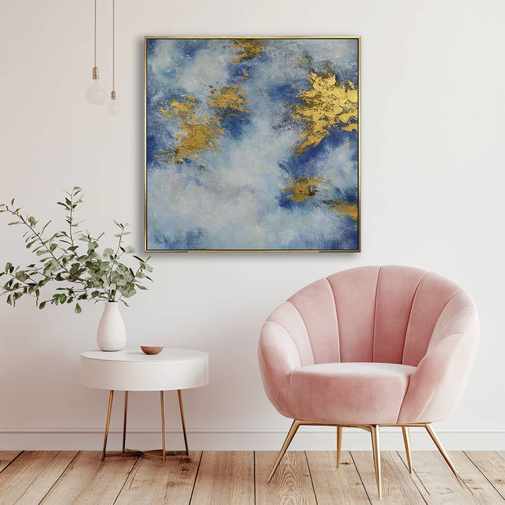 Hand Painted Abstract Blue & Gold Foil Canvas Art #YX308