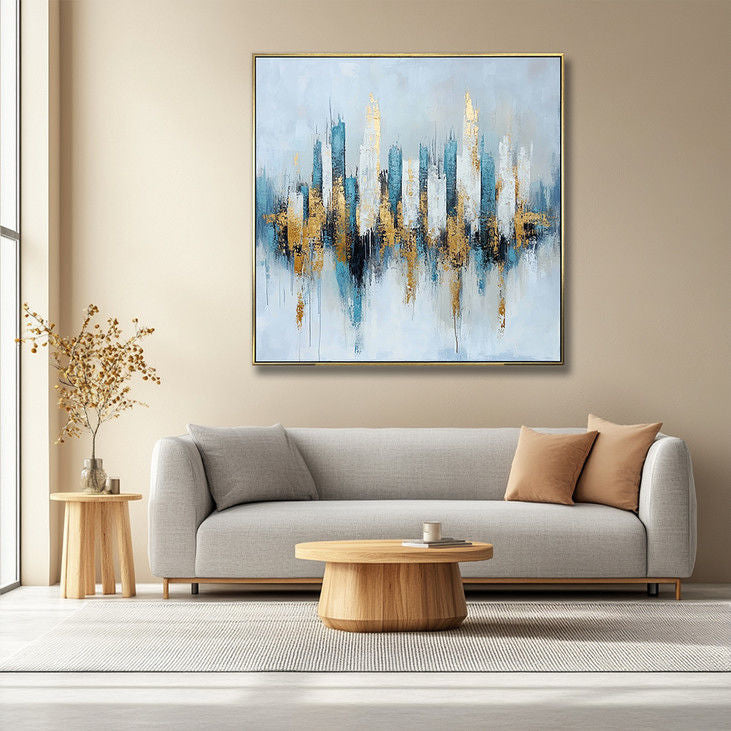Abstract Gold Skyline Handmade Canvas Painting #YX15