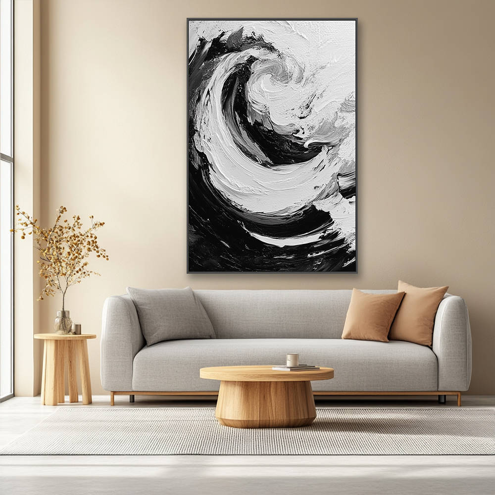 Black and White Abstract Wave Canvas Art #YX325