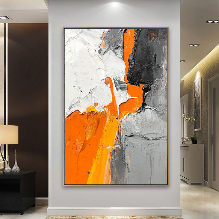 Abstract Orange Gray Textured Oil Painting #YX192