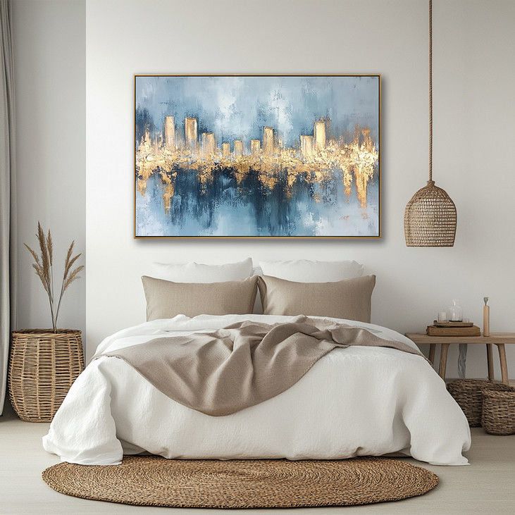 Hand Painted Skyline Gold Accent Canvas #YX120
