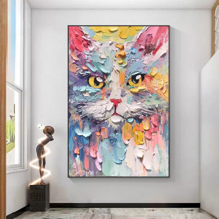 Colorful Textured Cat Canvas Art #VA335