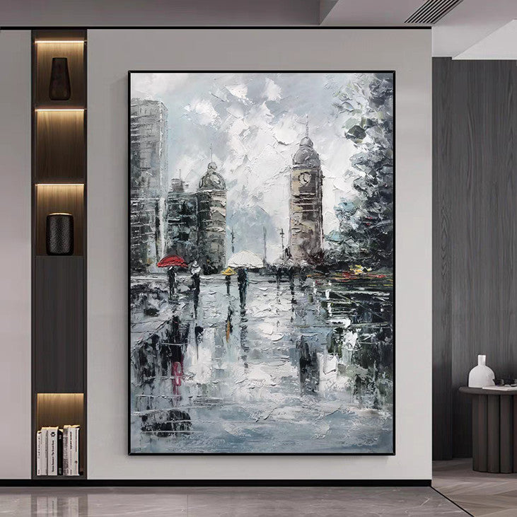 Textured Rainy Cityscape Canvas Art #VA339