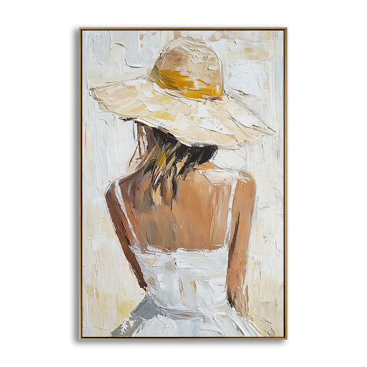 Impasto Lady in White Dress Canvas Art