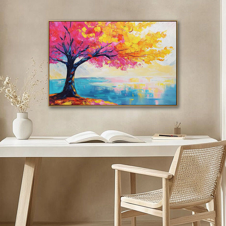 Hand Painted Pink and Yellow Tree Art #YX112