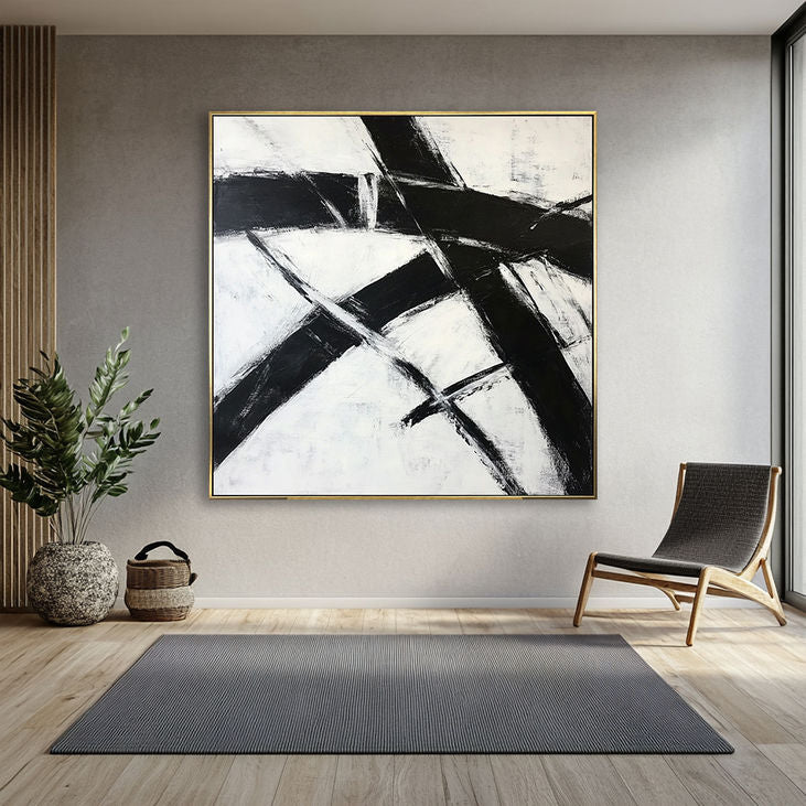 Abstract Intersecting Black Strokes Art #YX150