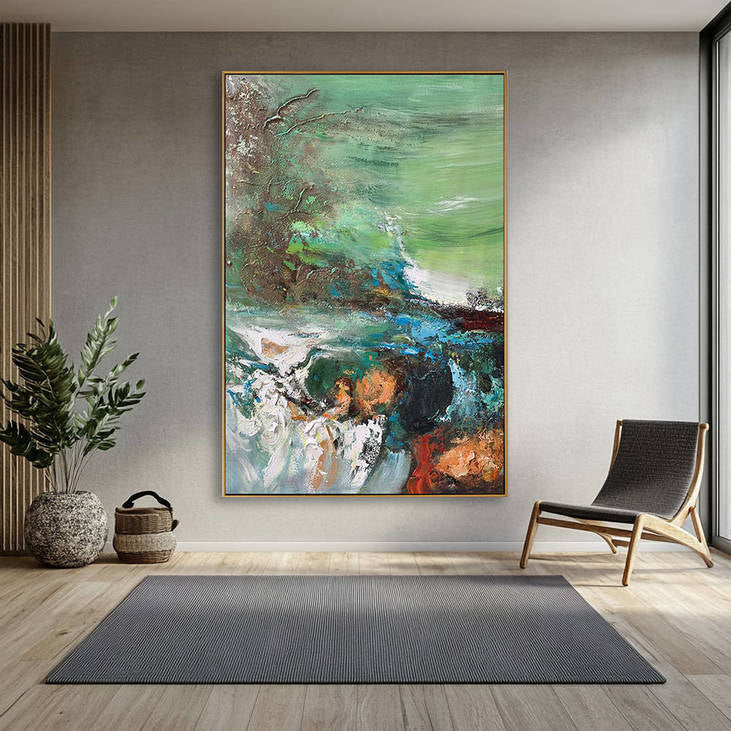 Abstract Green Hand Painted Canvas Art #YX330