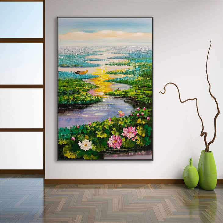 Impasto Water Lily Landscape Painting #YX216