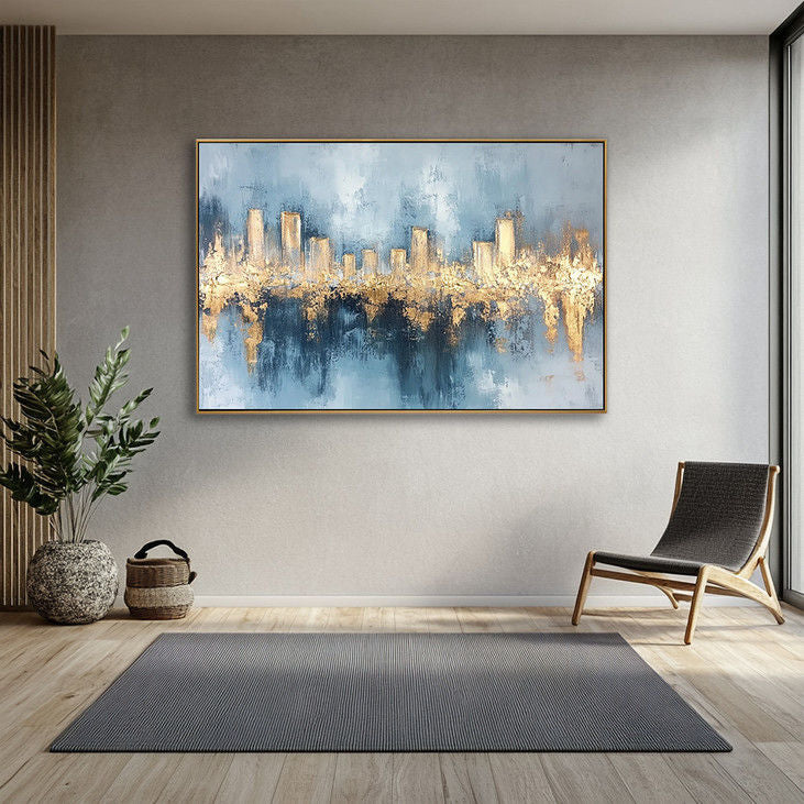 Hand Painted Skyline Gold Accent Canvas #YX120