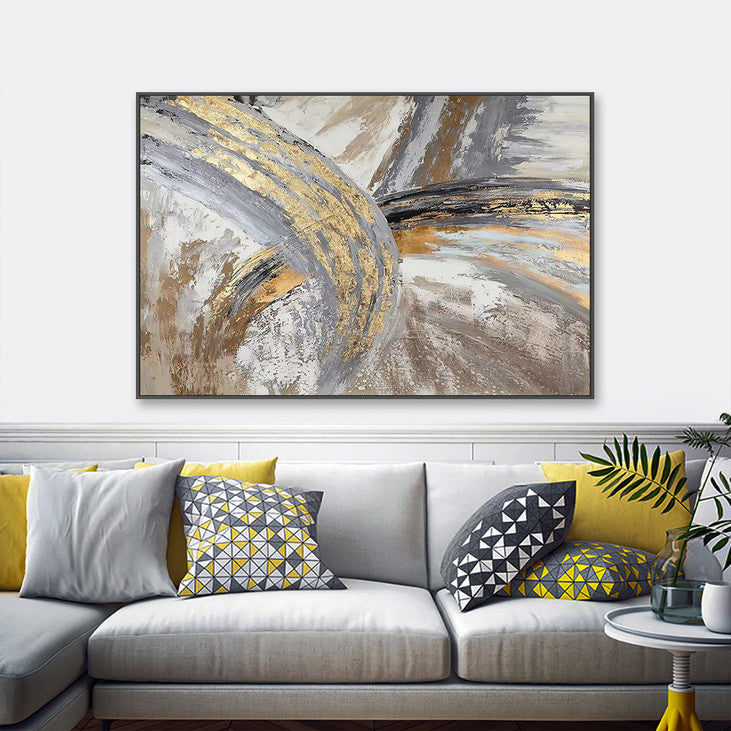 Elegant Gray & Gold Abstract Painting #VA363