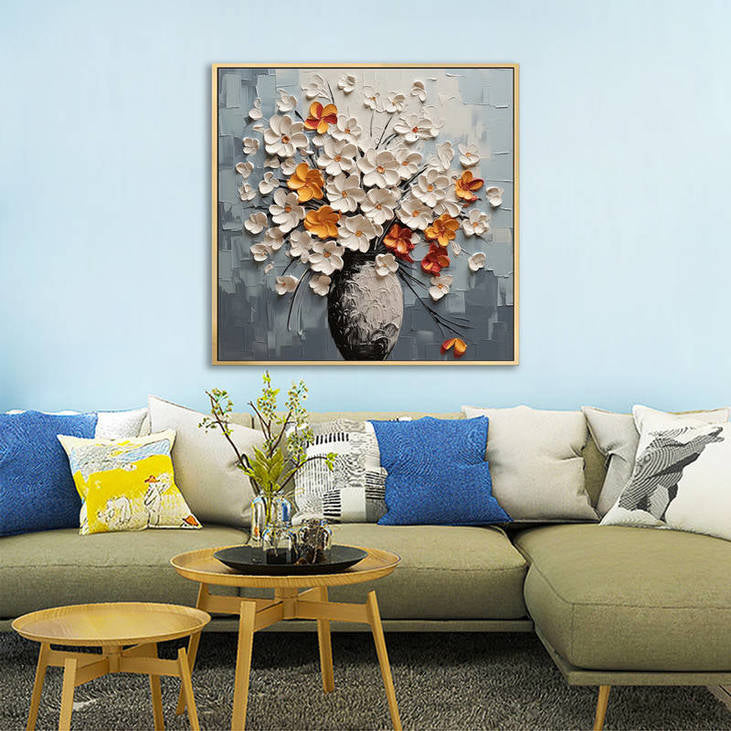 Hand Painted Impasto Flower Bouquet Art #VA112