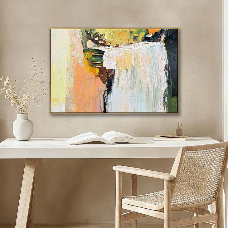 Impasto Abstract Waterfall Painting Textured Wall Art Centerpiece #YX127
