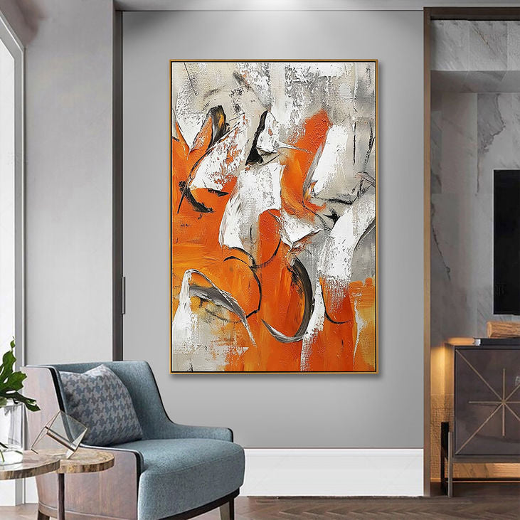 Hand Crafted Orange Gray Abstract Canvas #YX171